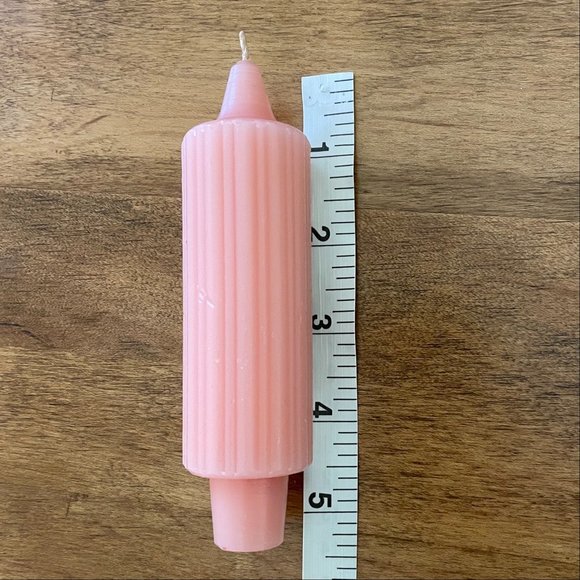 Vintage Ribbed Pink Candles Floral Scented 5.5" with Glass Bobeche Drip Catchers - Picture 8 of 8